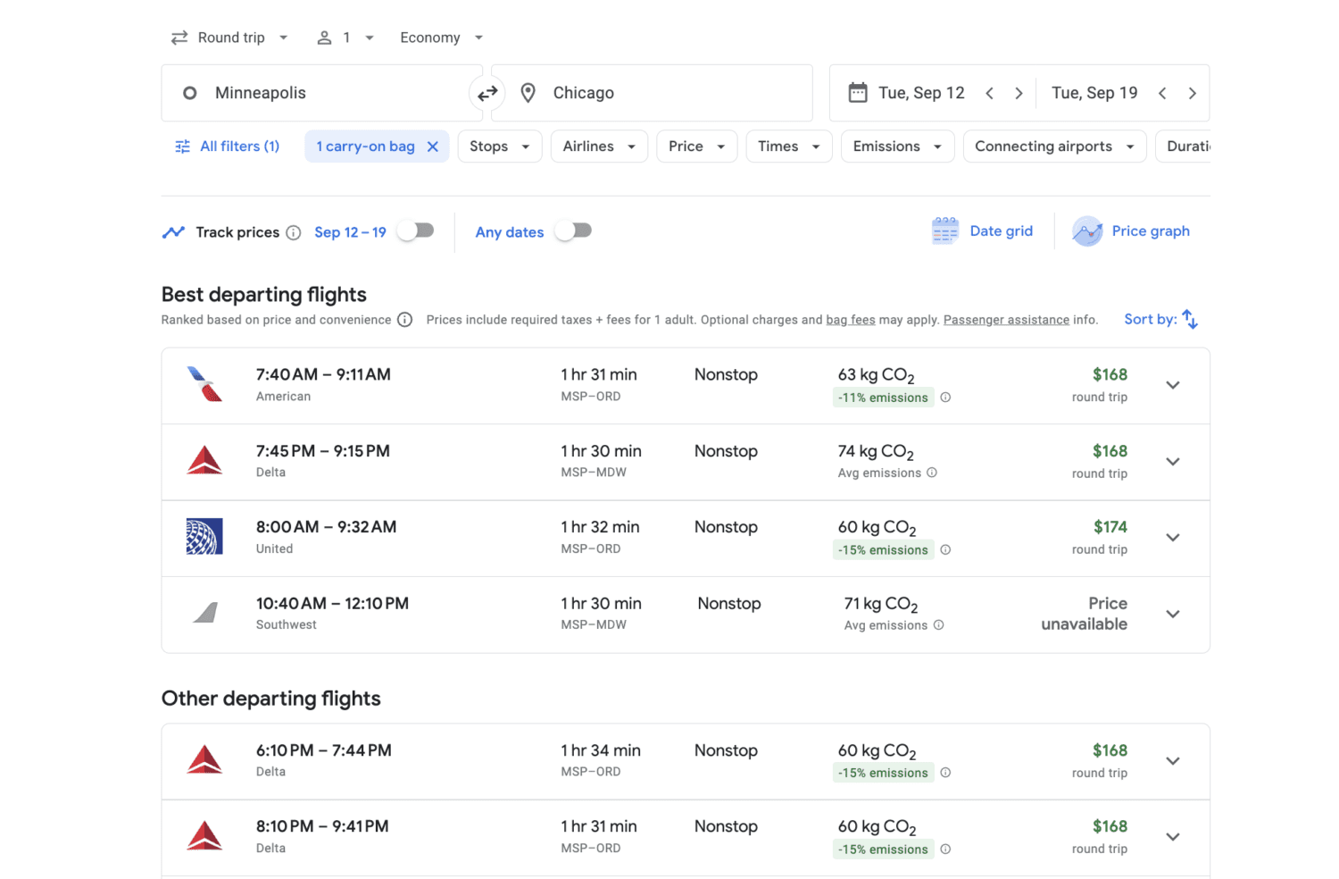 Minneapolis to Chicago flight search