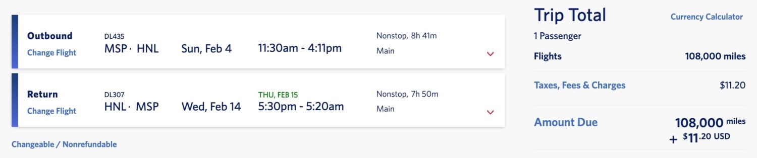 msp to hnl delta redemption