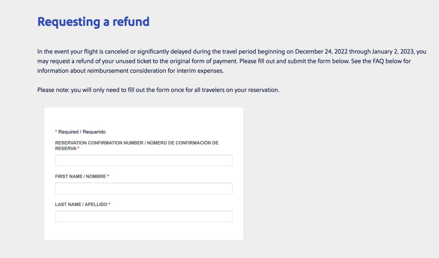 southwest refund request