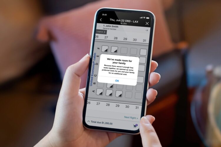 United Airlines family seating feature