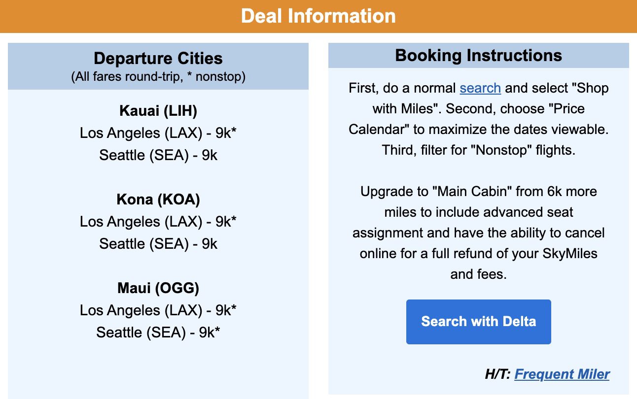 Delta SkyMiles flash sale to Hawaii