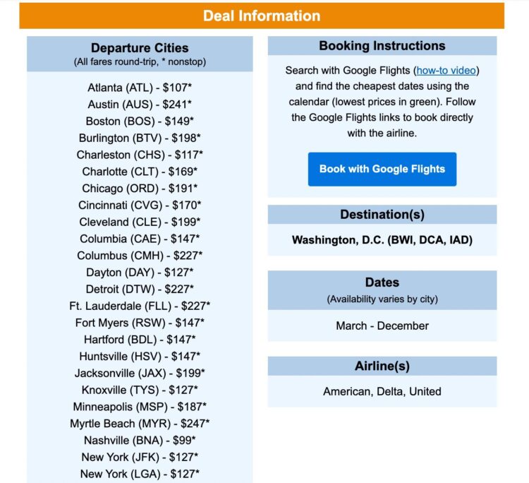 Flight deal to Washington, D.C. during cherry blossom season