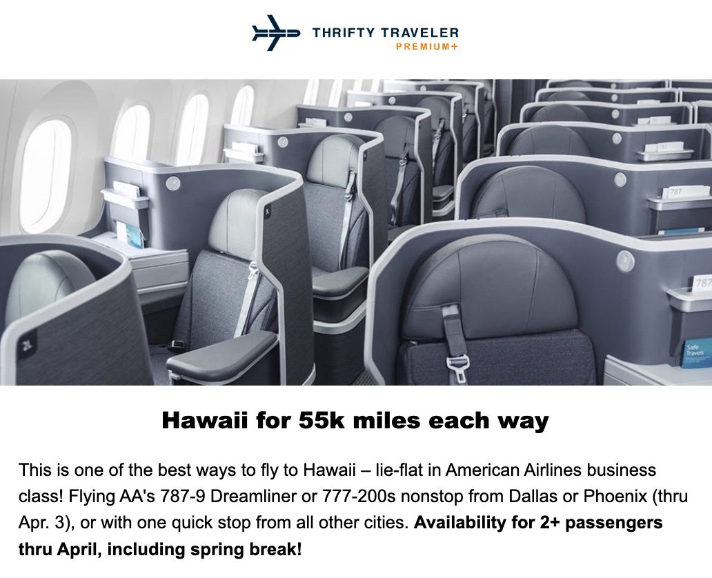 thrifty traveler premium plus deal to hawaii