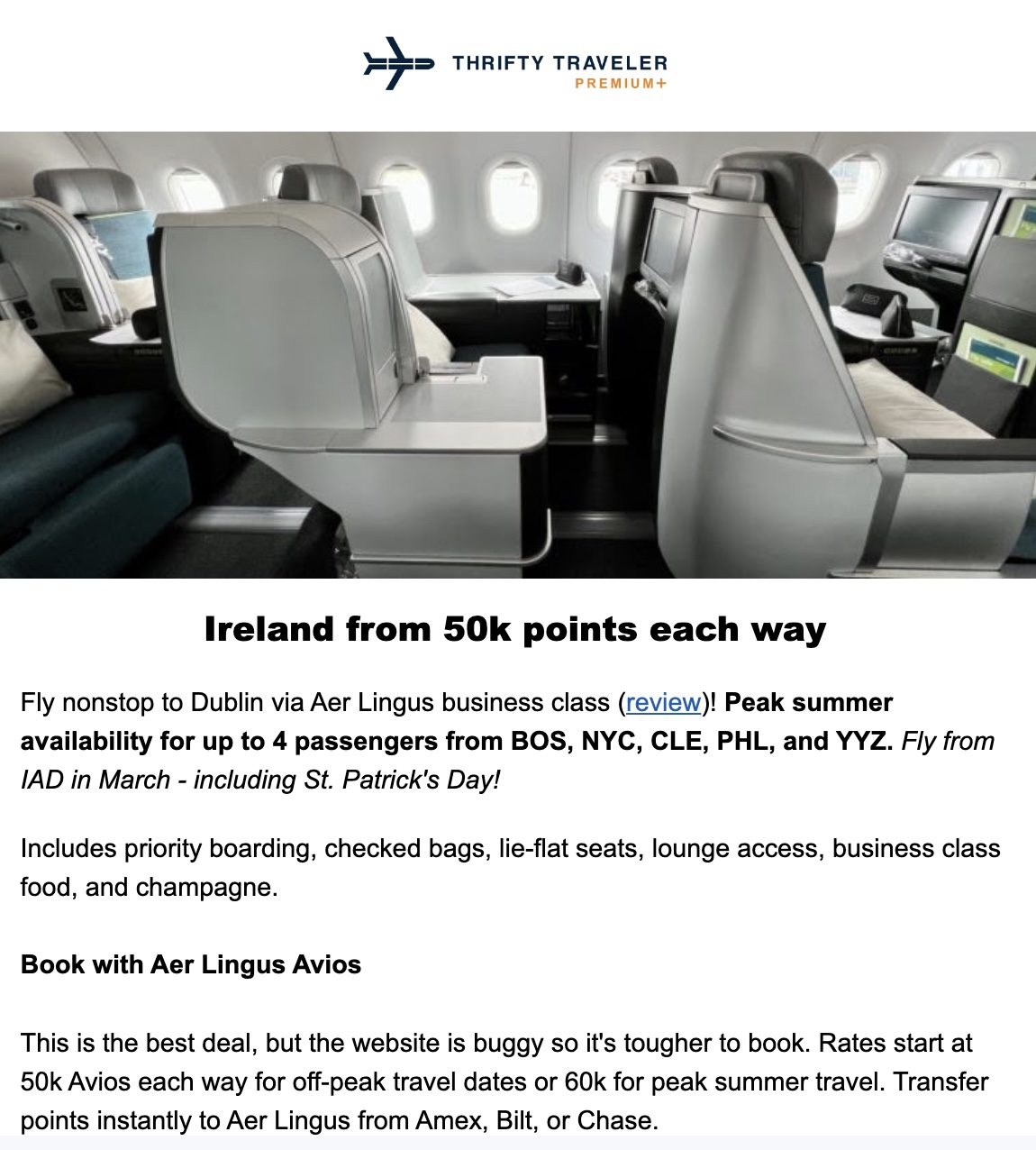 Aer Lingus business class flight deal