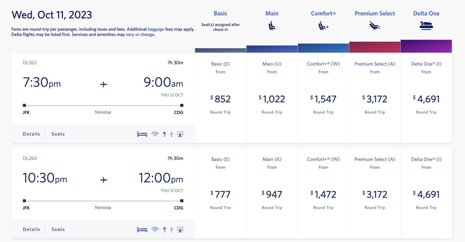 Delta fare structure