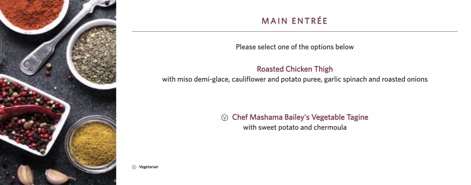 Entree choices on Delta Premium Select