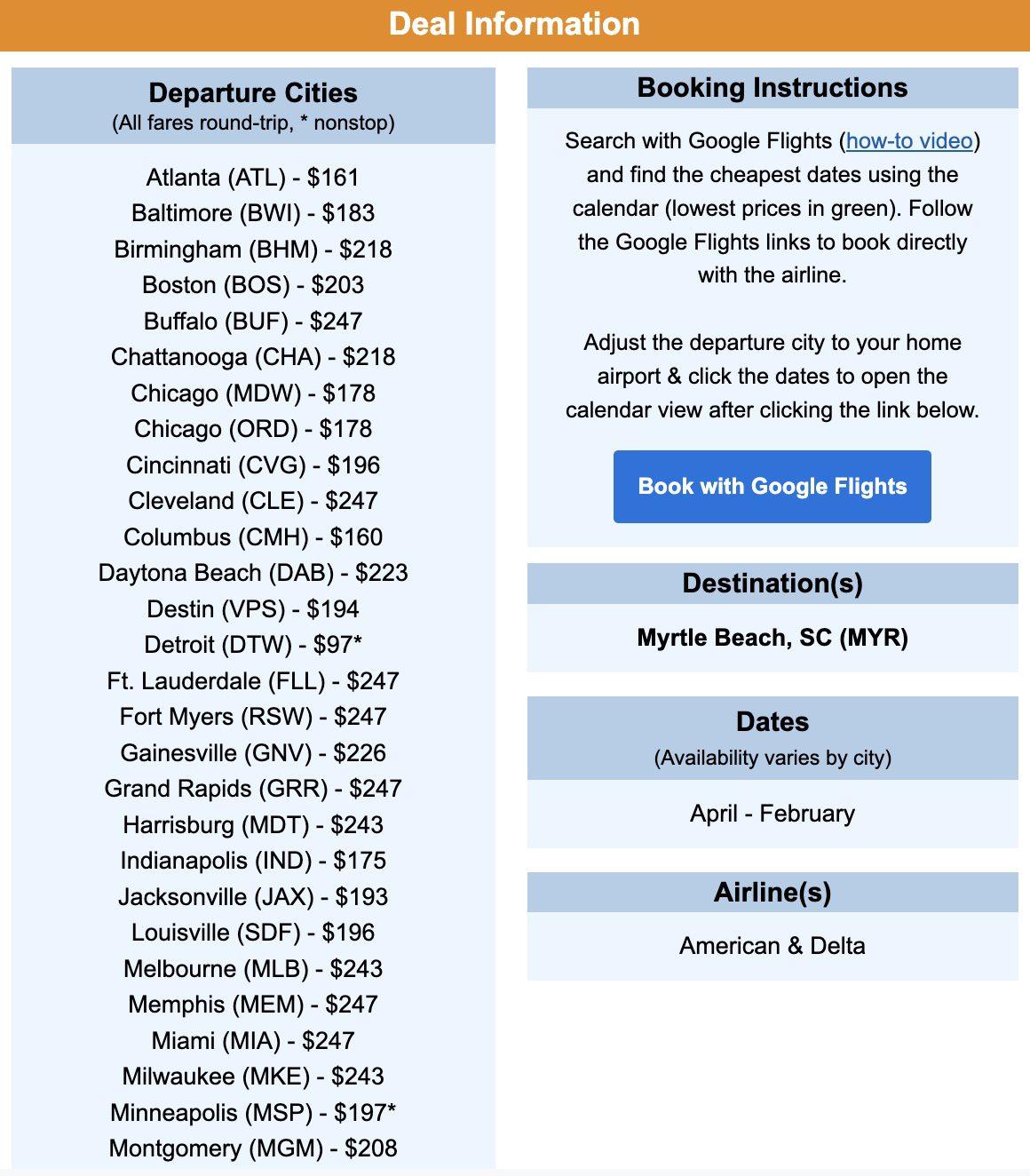 Myrtle Beach flight deal