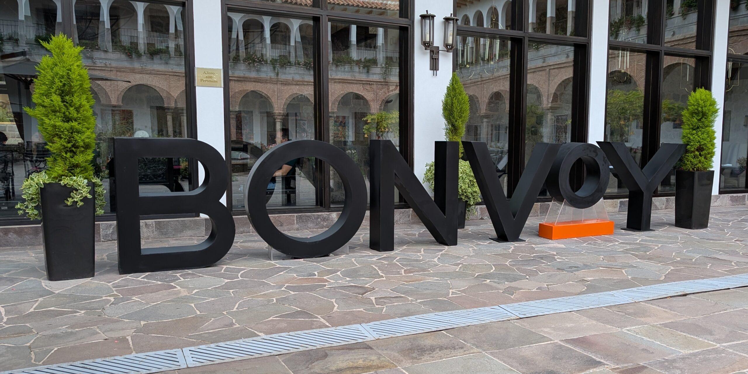 Marriott Bonvoy sign at JW Marriott Convento in Cusco, Peru.