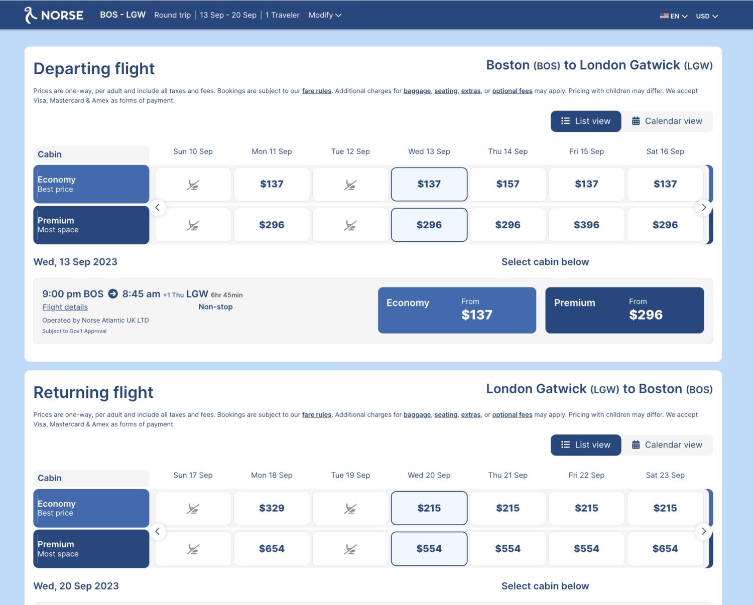 Norse Atlantic flight search