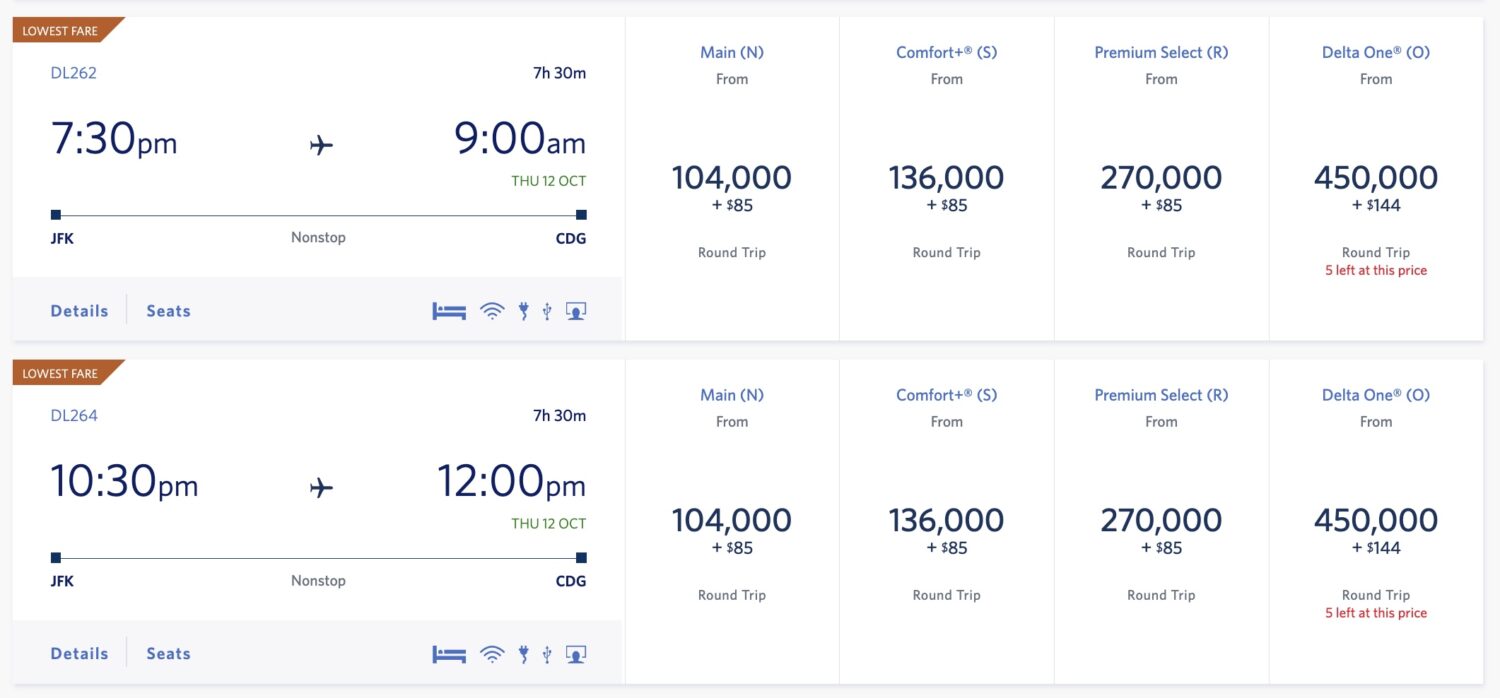 Delta Premium Select SkyMiles fares