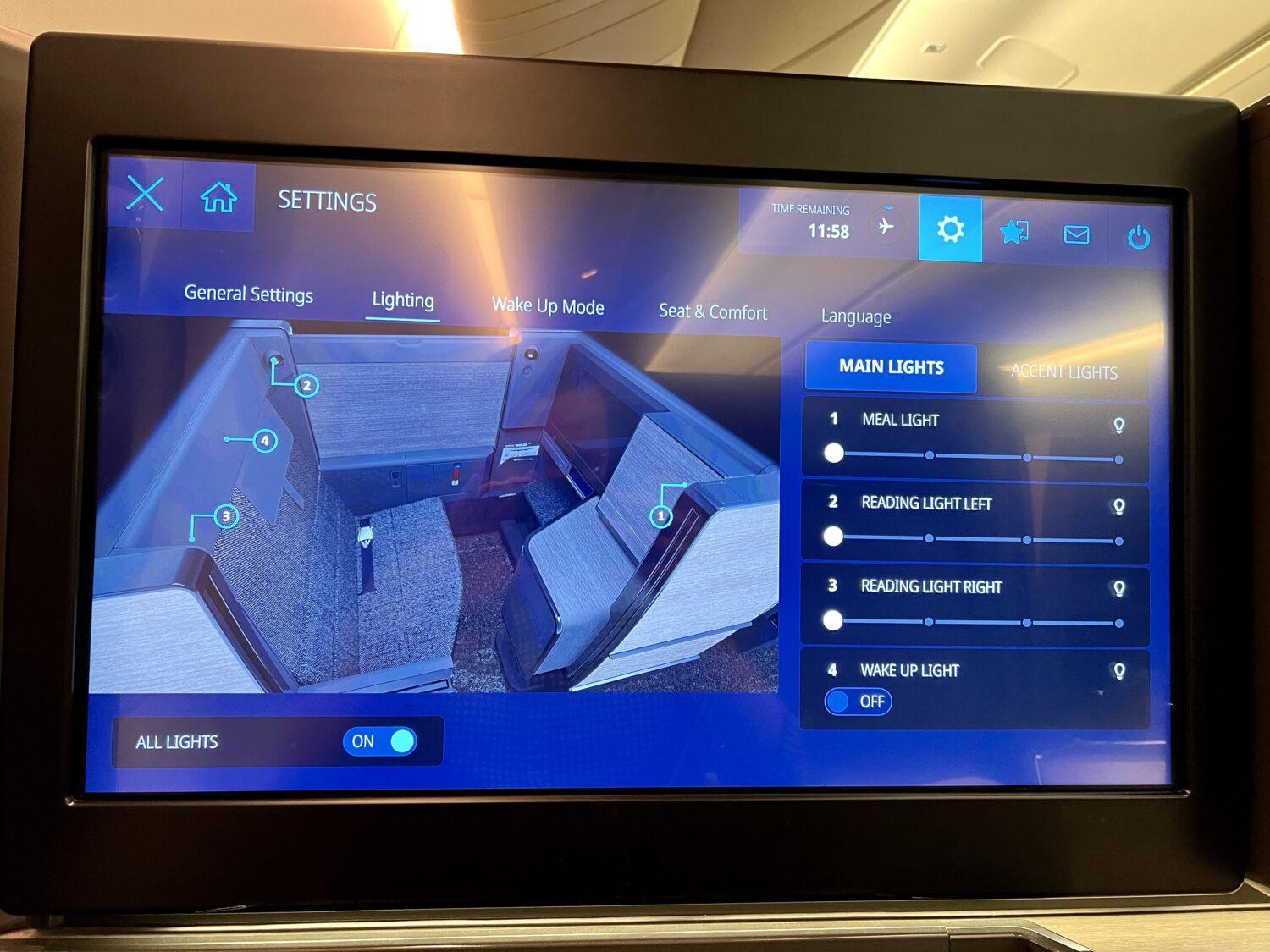 ana business class screen controls