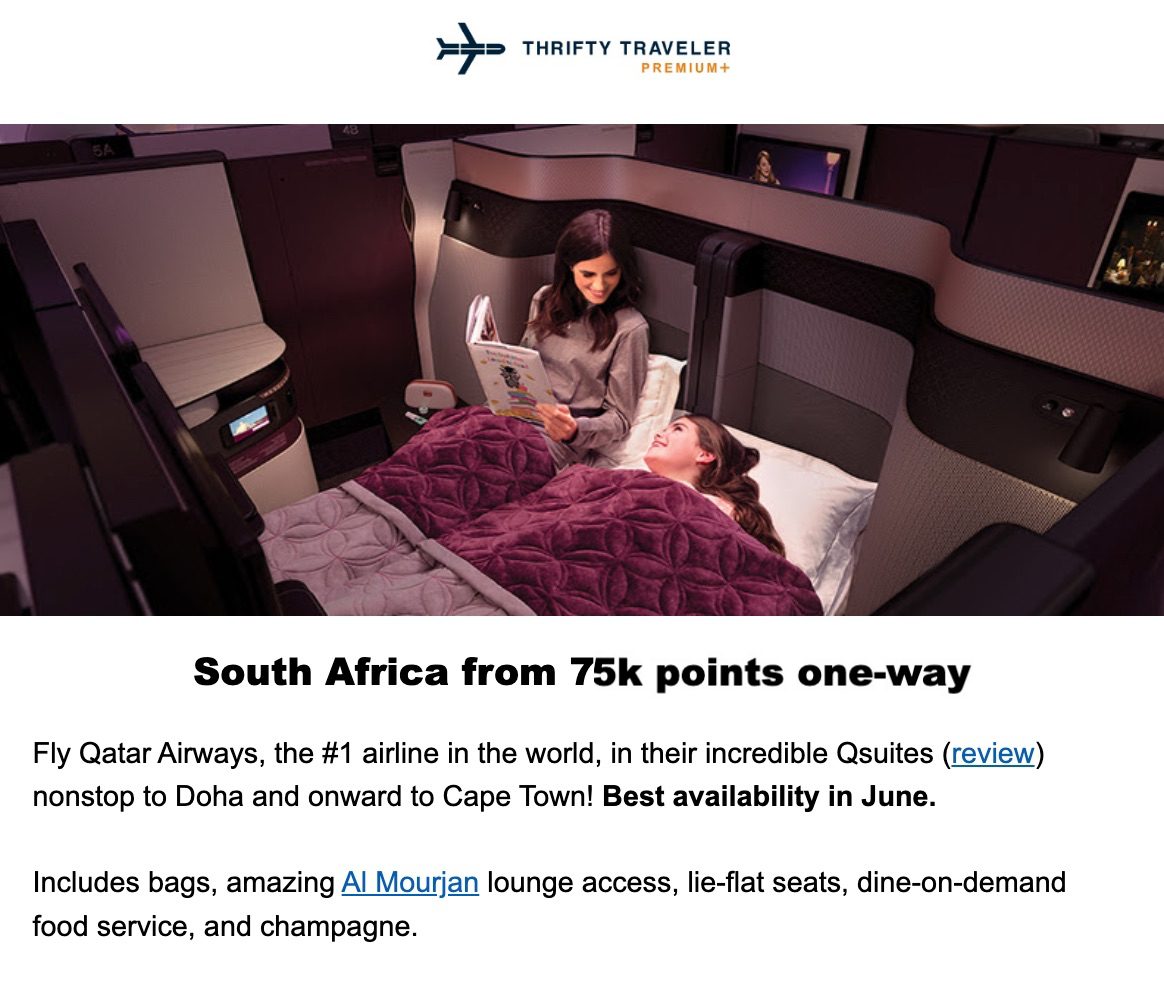 thrifty traveler premium+ deal to south africa