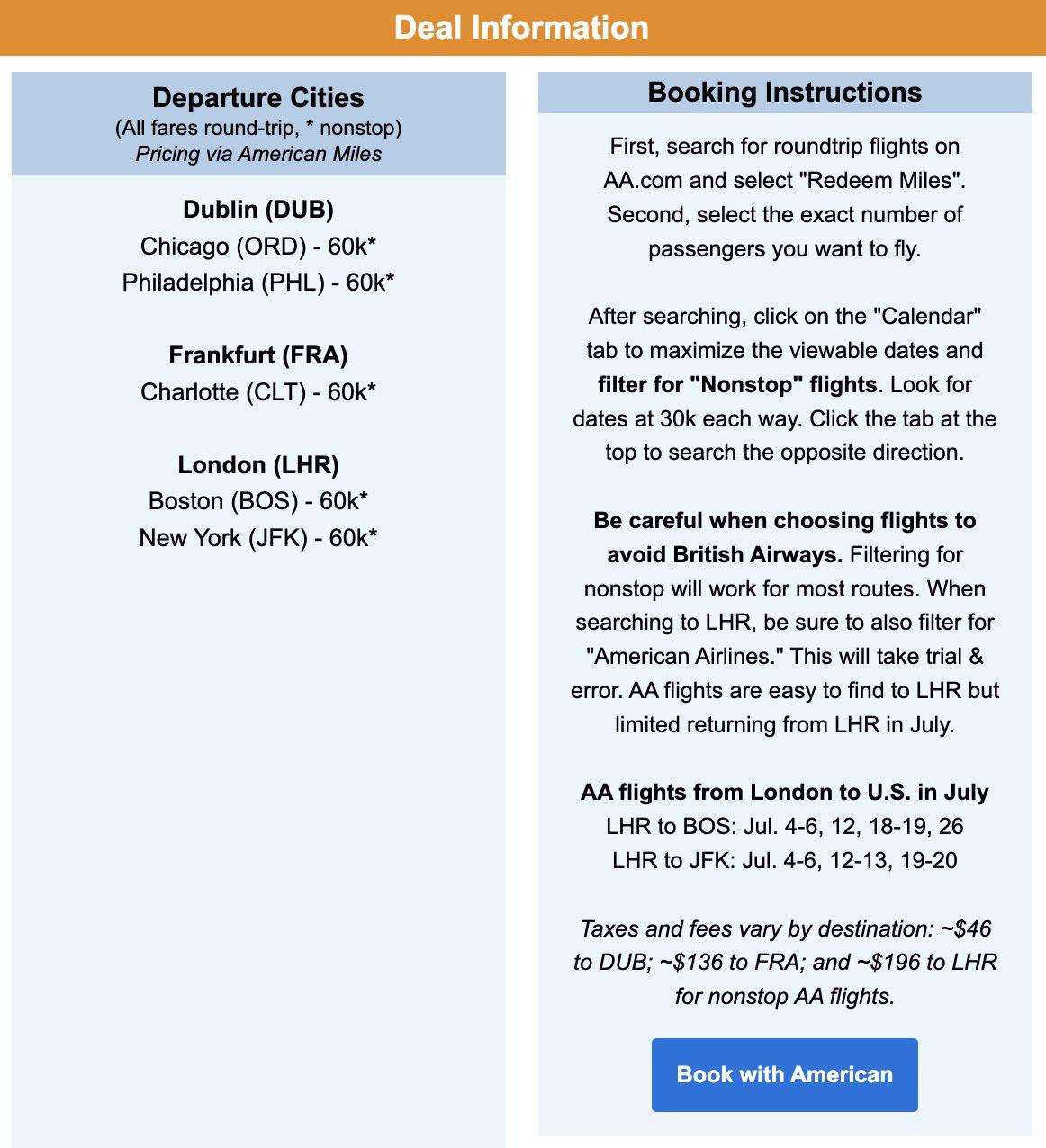 American Airlines flights to Europe