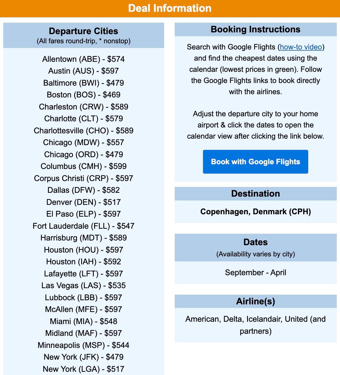 Copenhagen flight deal