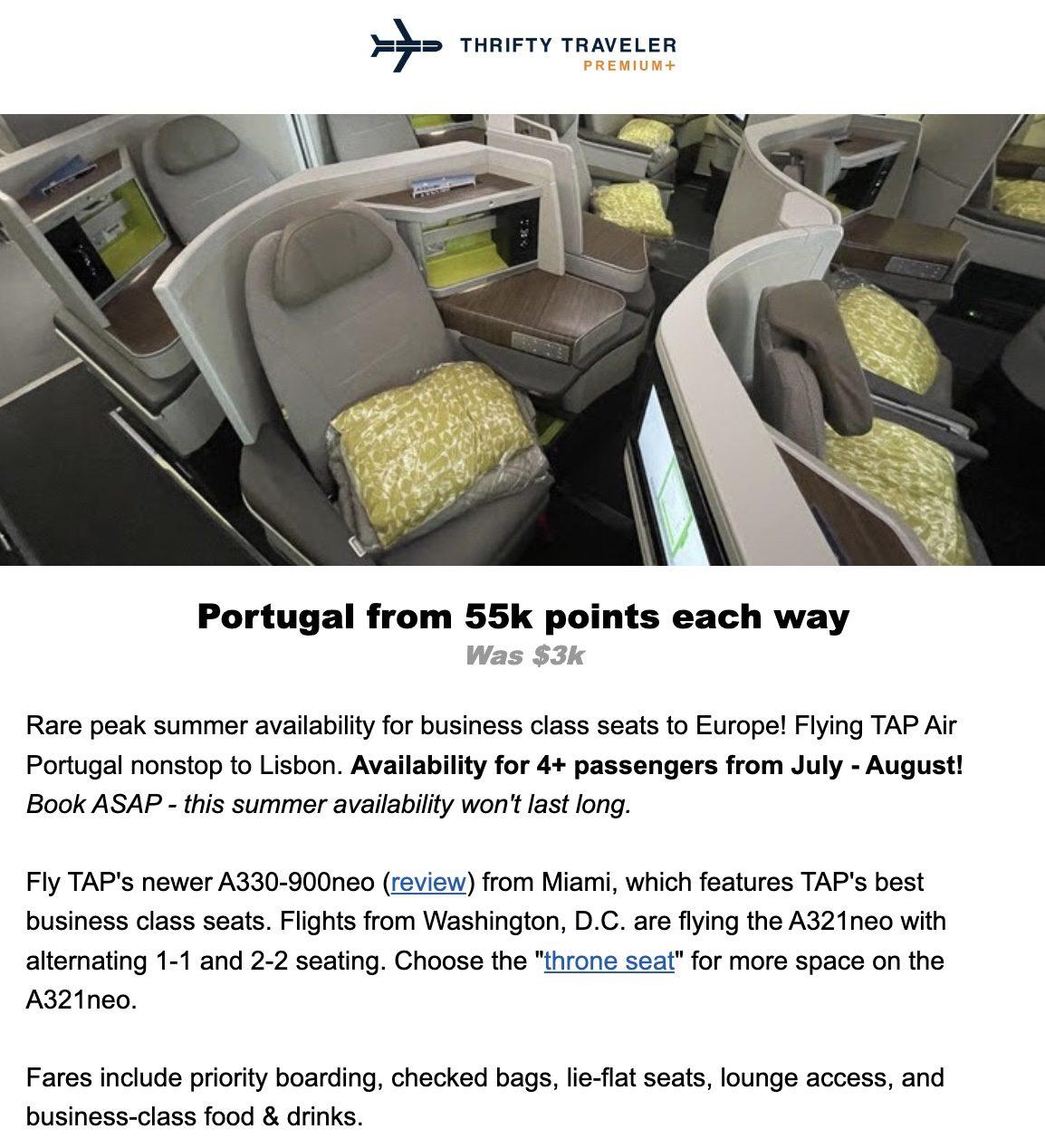 TAP Air Portugal busienss class flight deal