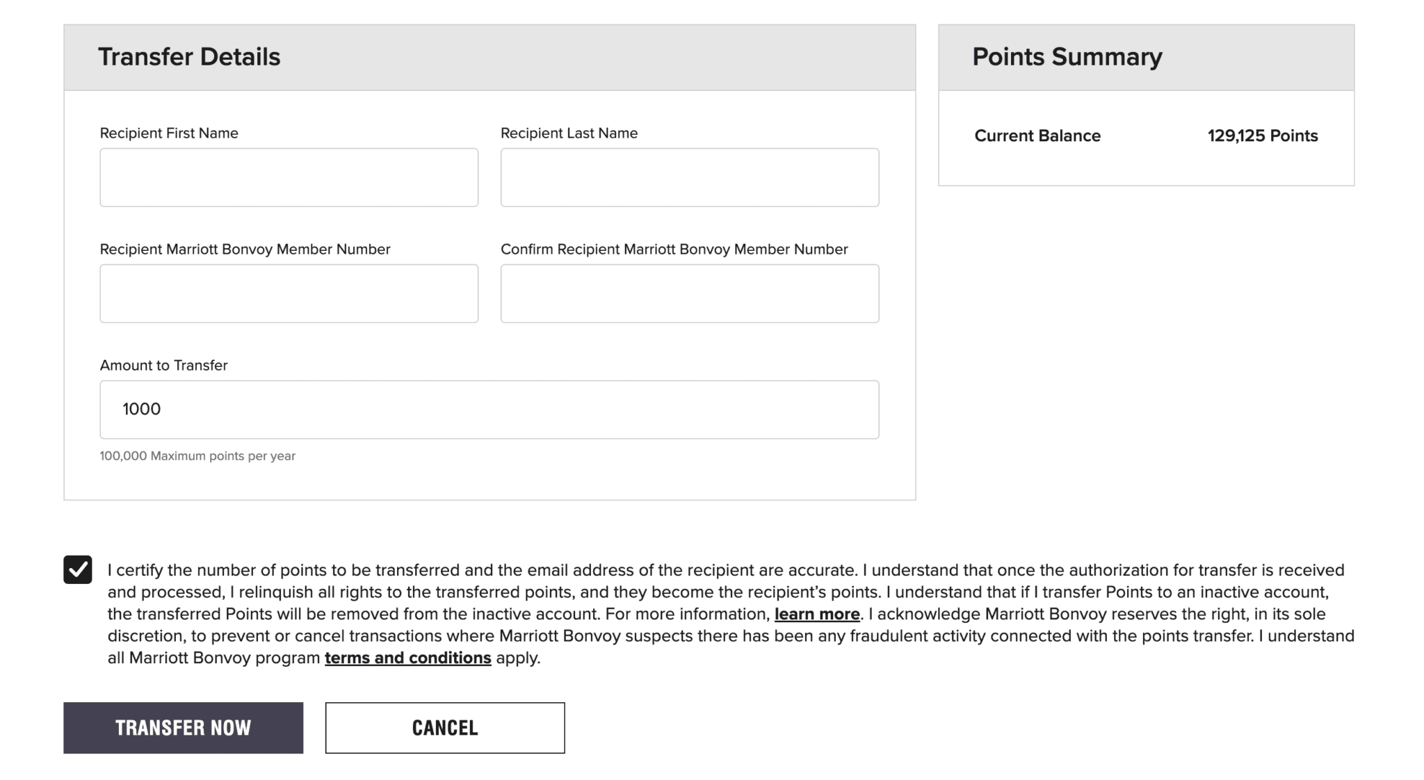 New you can now transfer marriott points to other members online 