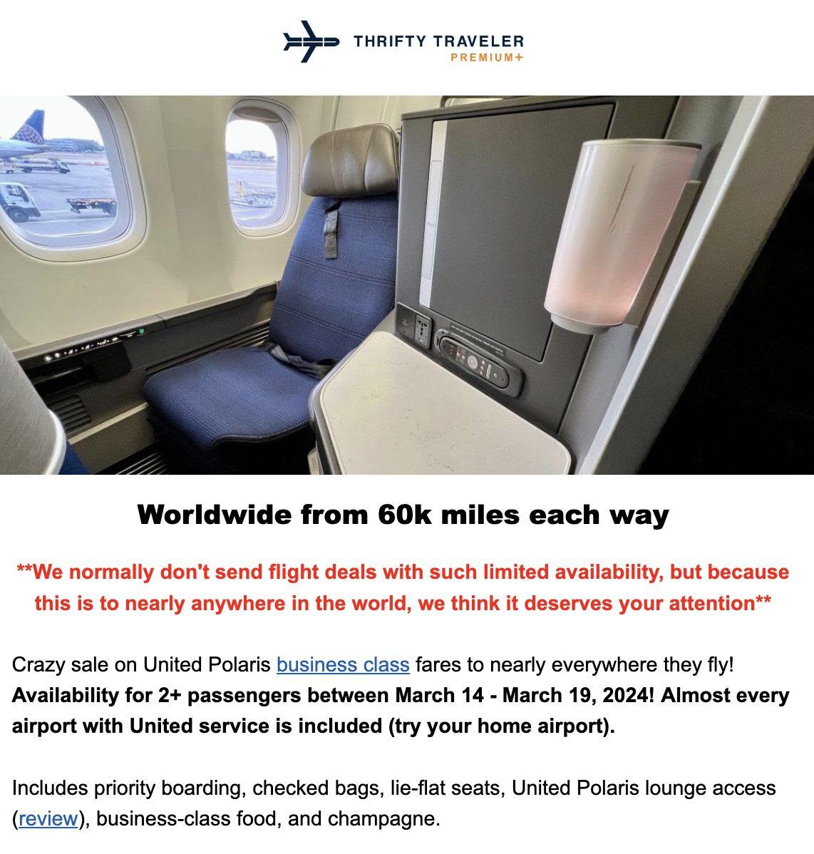 United Airlines worldwide business class deal