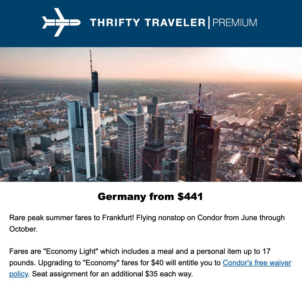 thrifty traveler premium condor deal