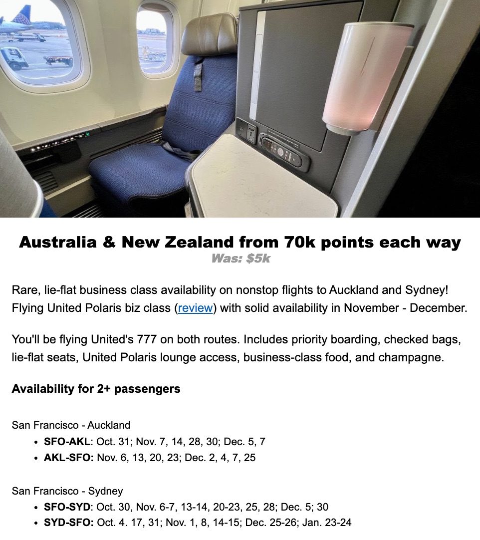 sfo to sydney award alert