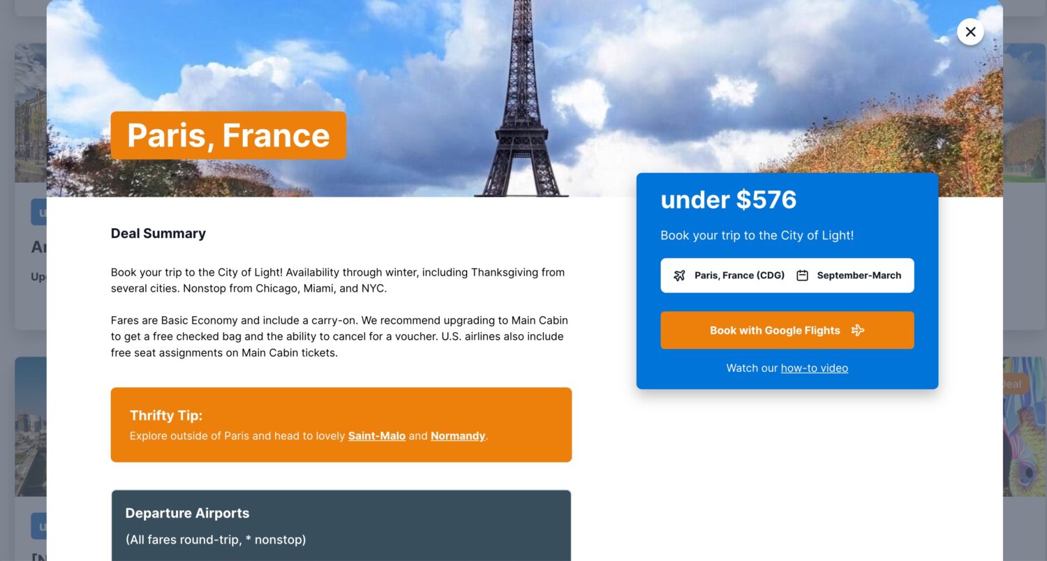 thrifty traveler deal to paris