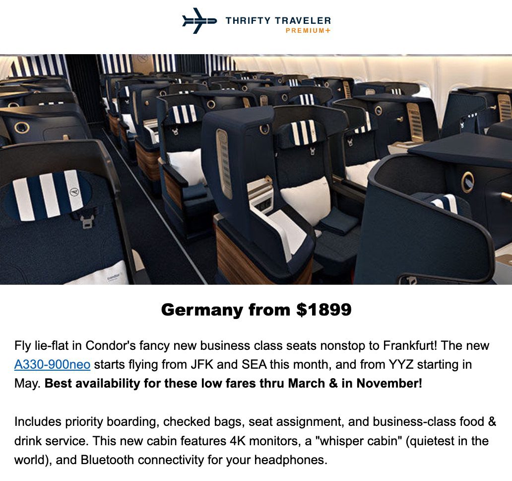 thrifty traveler premium condor business class