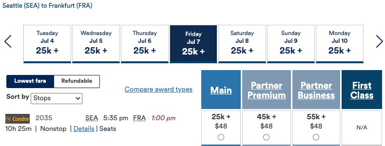 condor business class alaska