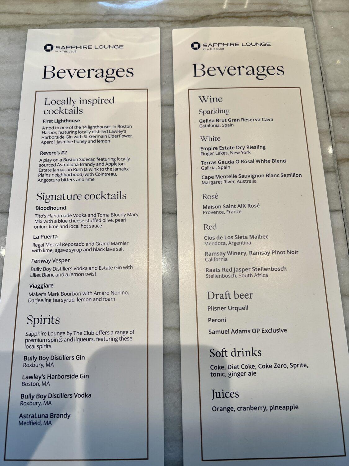 chase sapphire lounge menu