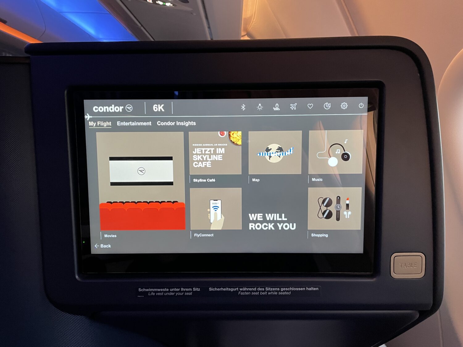 Condor Airlines Business Class TV