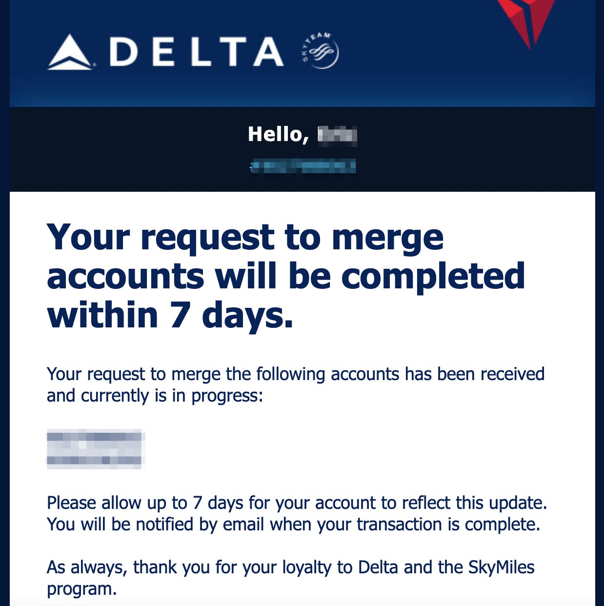 Merge Delta SkyMiles account