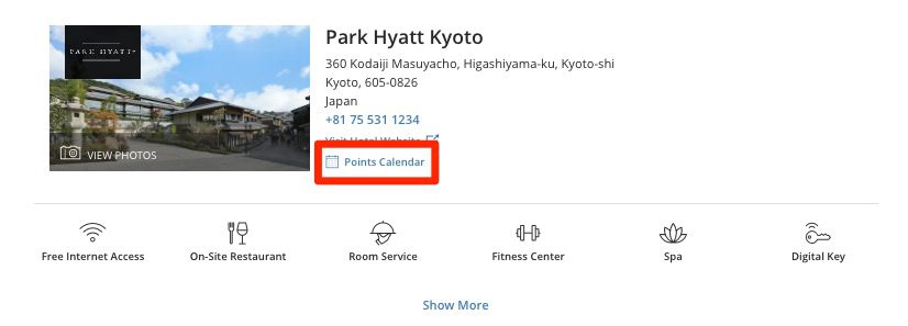 park hyatt kyoto points calendar link