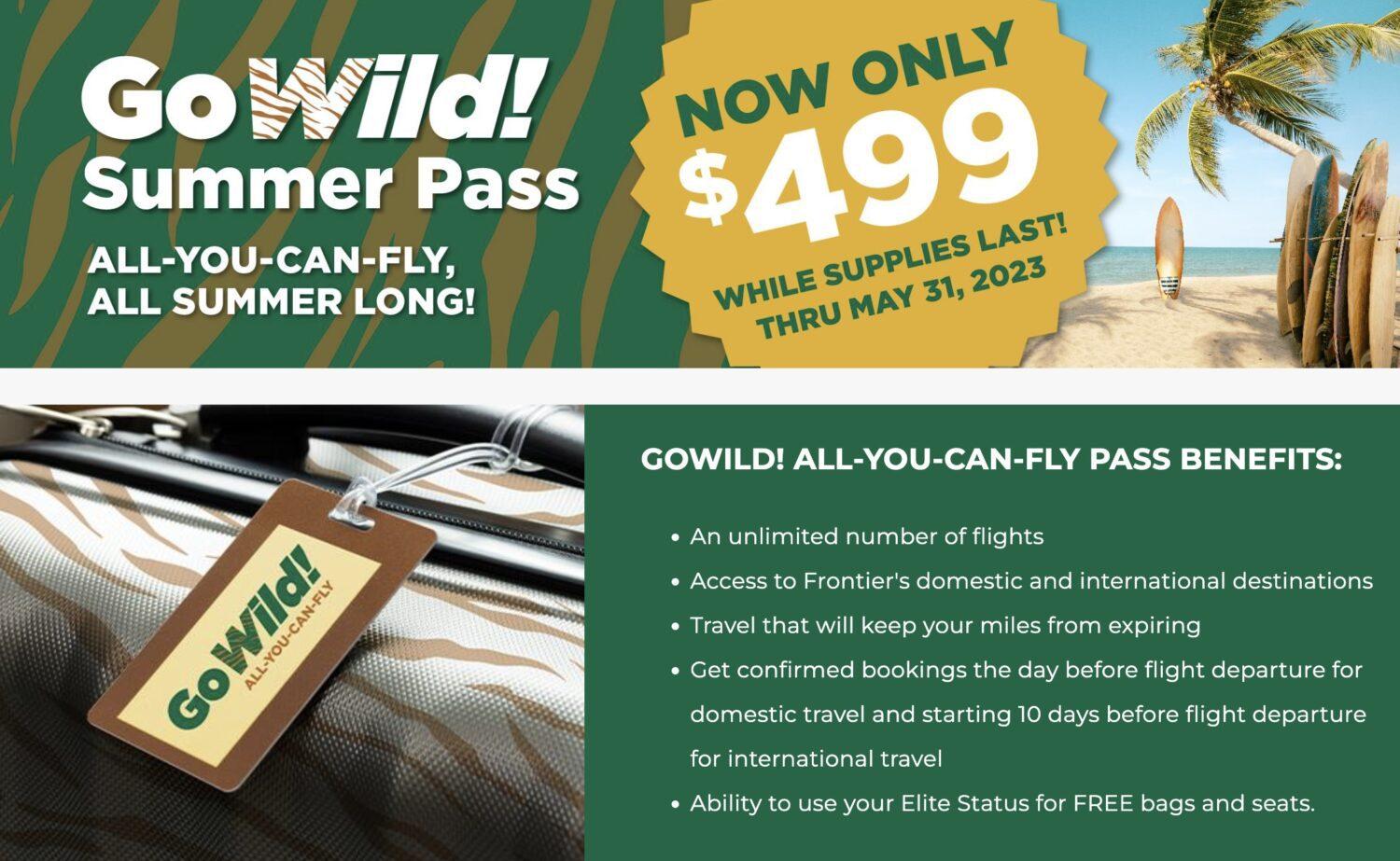 Frontier Airlines announces GoWild! All-You-Can-Fly Monthly Pass™ for free  in the first month