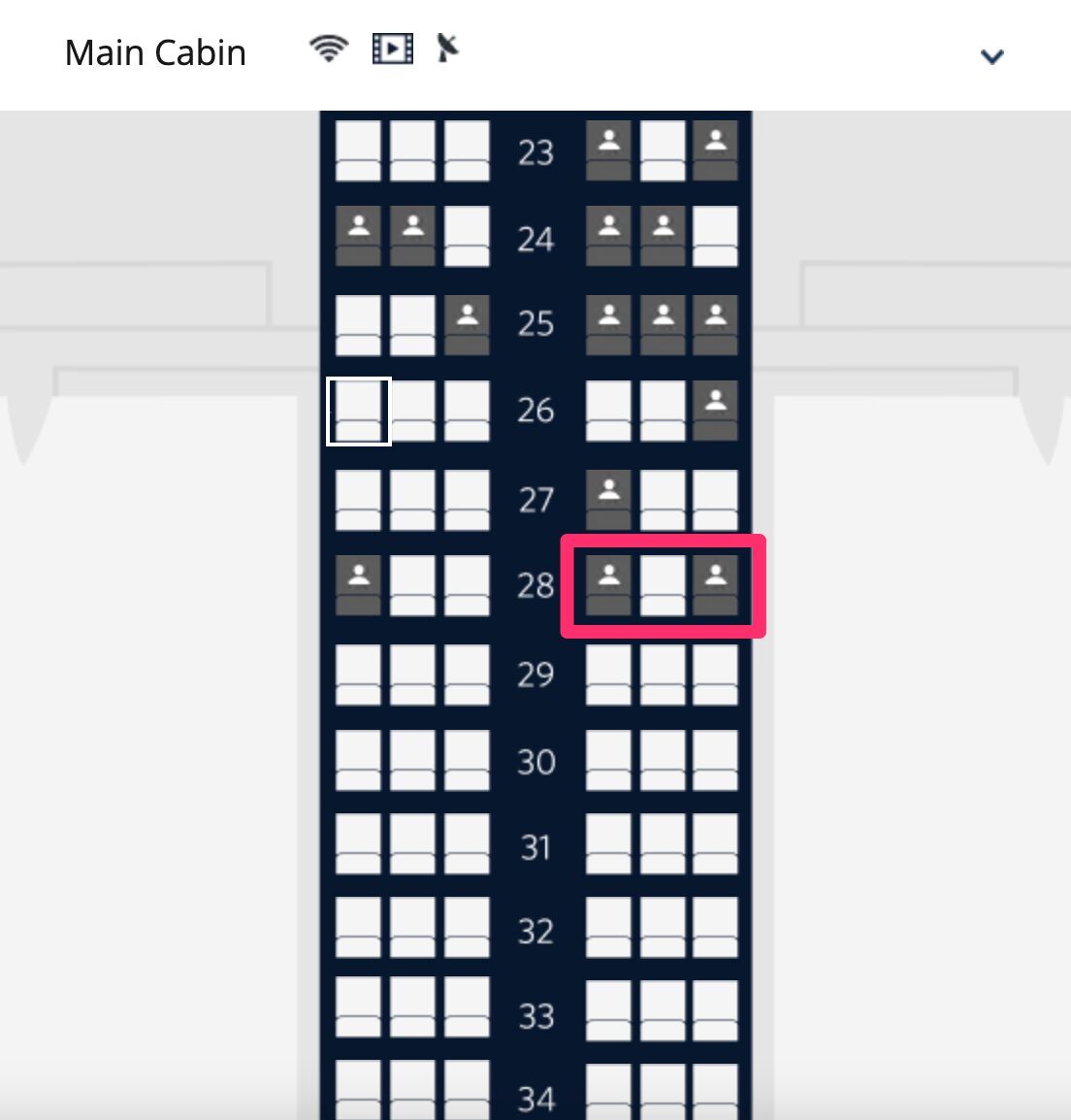 Delta Air Lines seat selection seat map