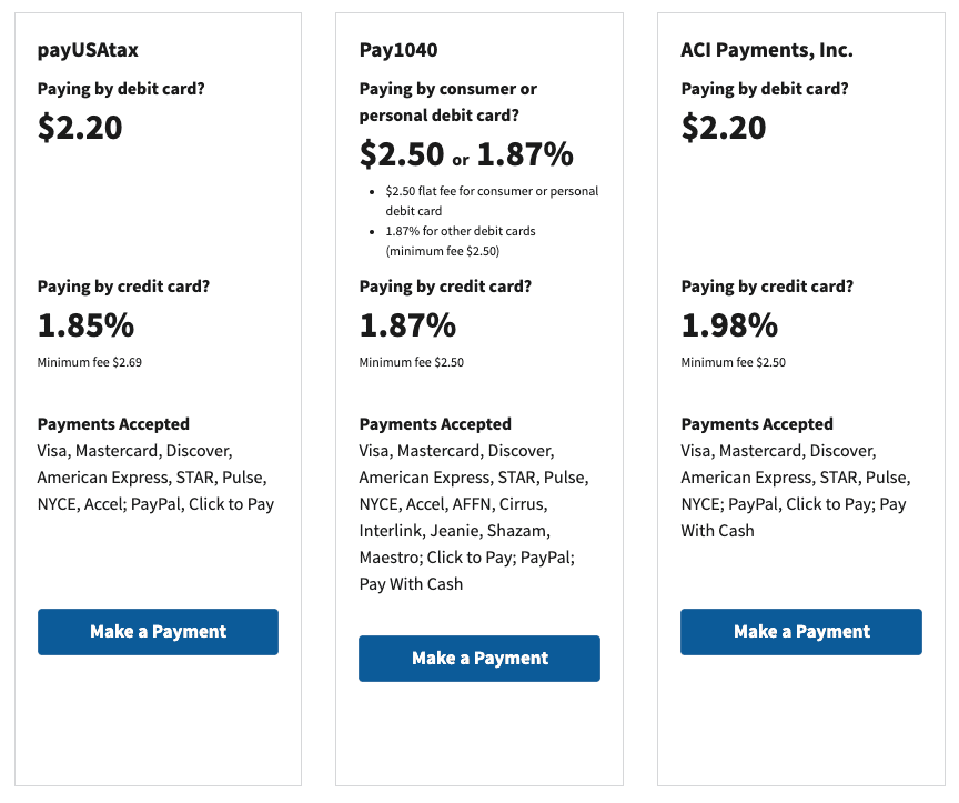 IRS tax payment processor fees