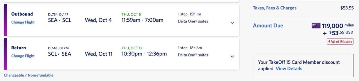 seattle to santiago delta one deal