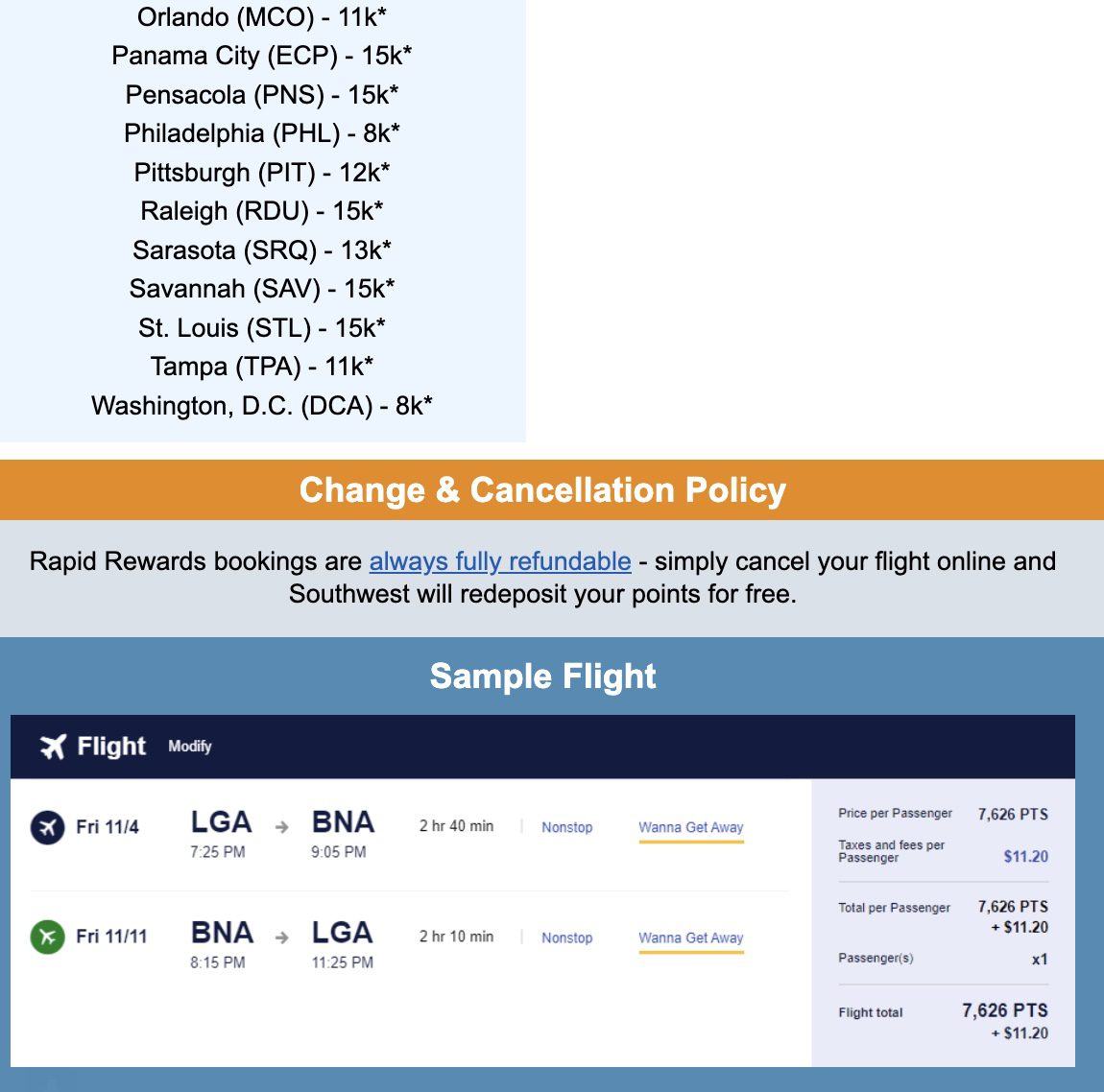 Nashville Rapid Rewards flight deal