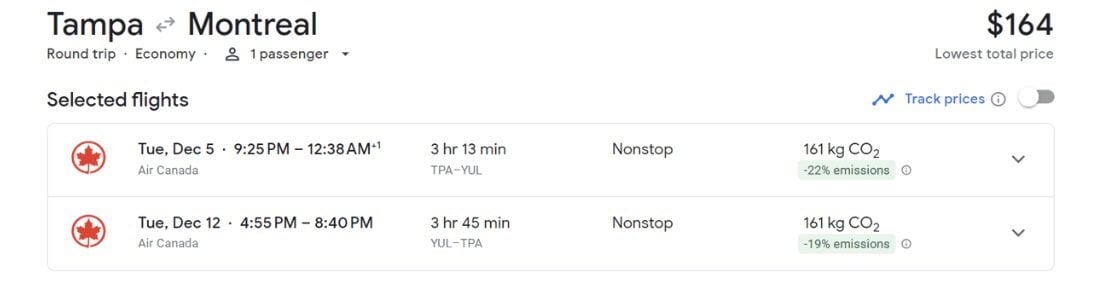 Tampa to Montreal airfare