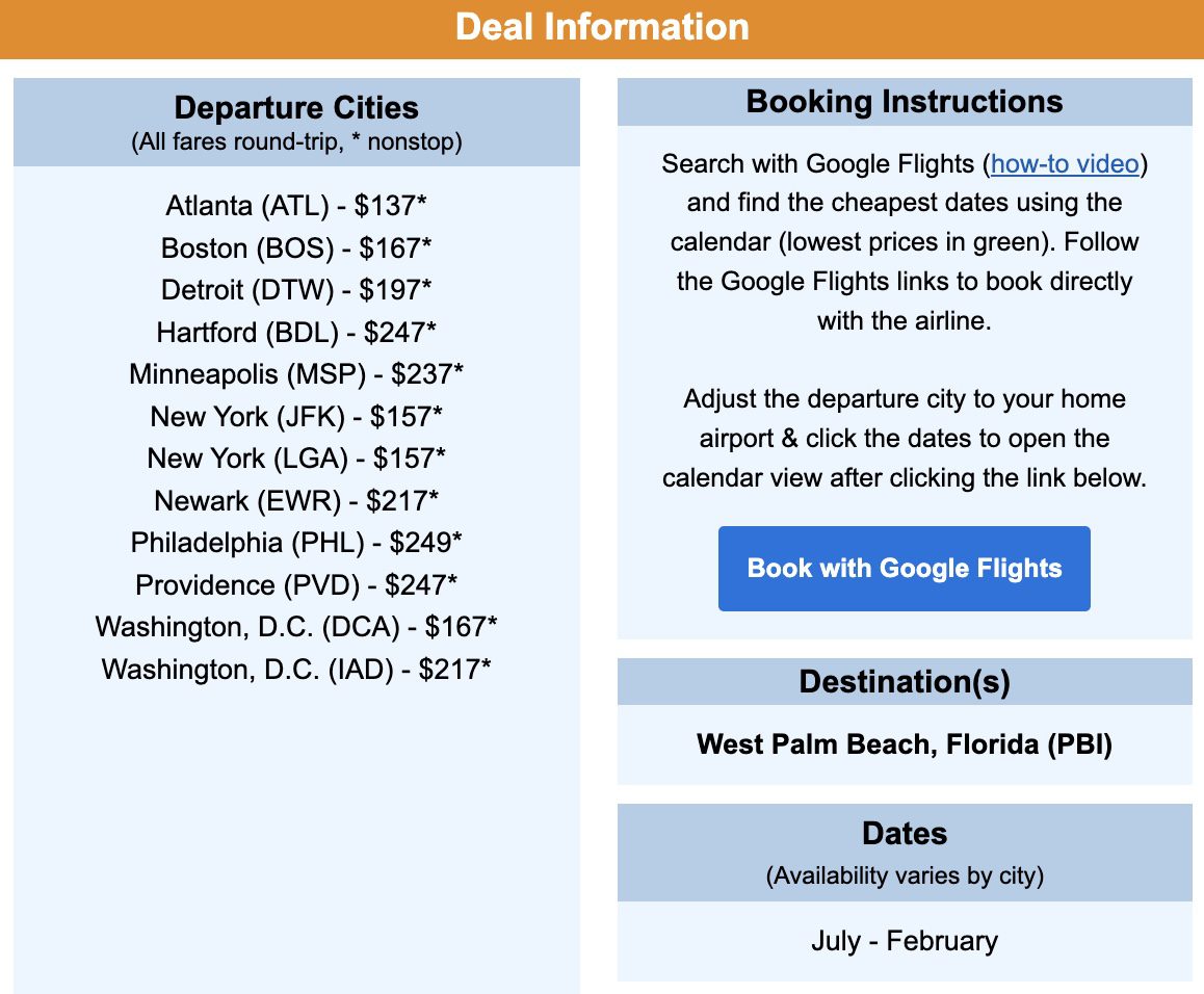 West Palm Beach nonstop flight deal