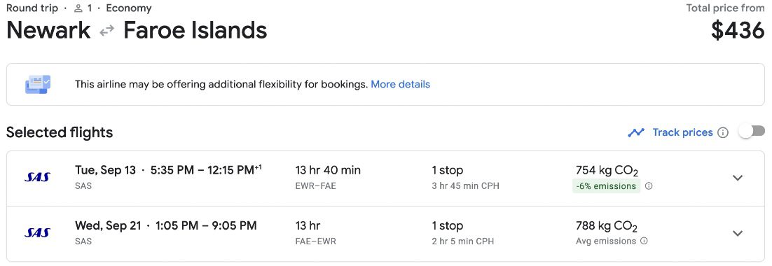 SAS fare to the Faroe Islands