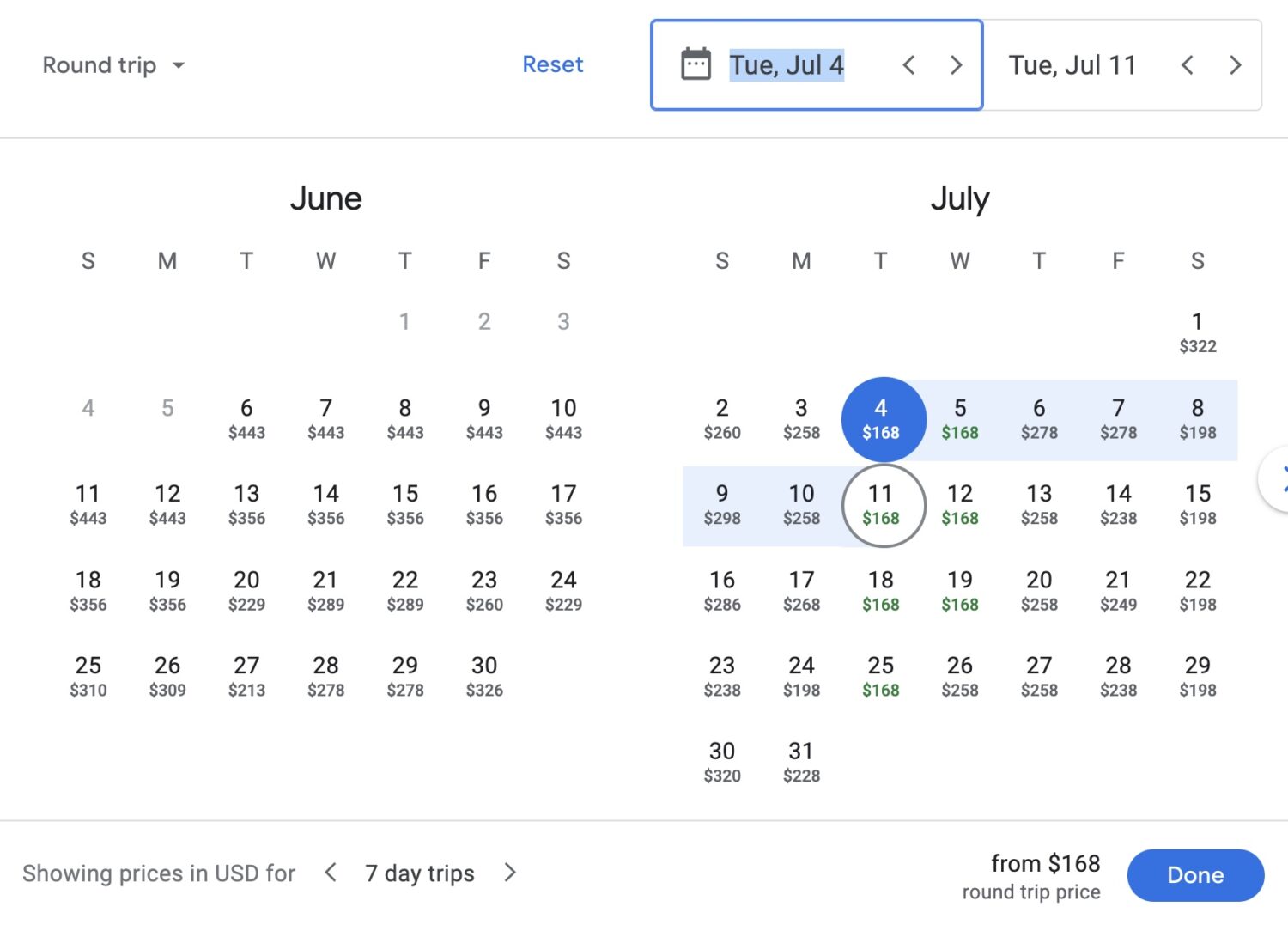 ORD to MSP airfare calendar