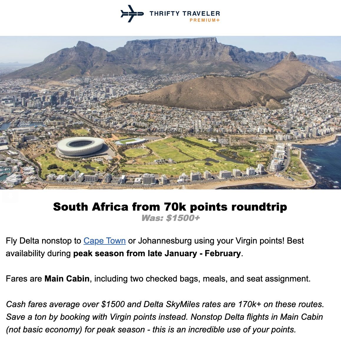 South Africa nonstop flight deal
