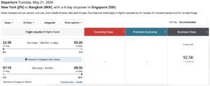 Aeroplan stopover from New York to Bangkok via Singapore