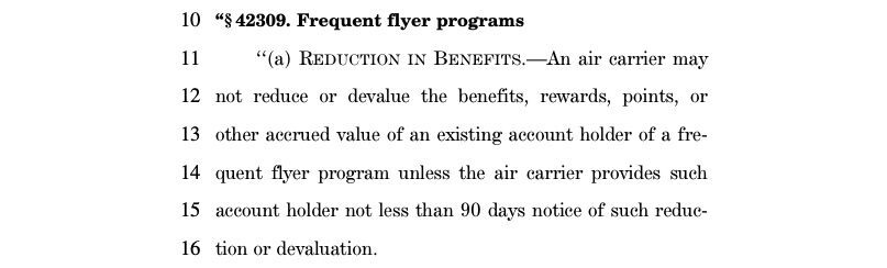 Senate FAA reauthorization bill frequent flyer provision