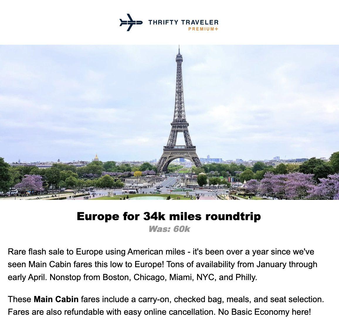 Europe AA miles flight deal