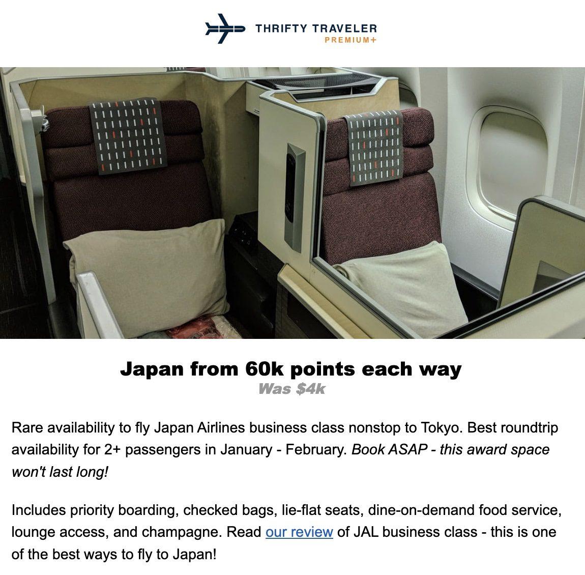 Japan Airlines business class flight deal