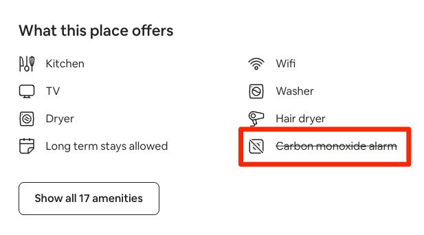 airbnb listing of amenities
