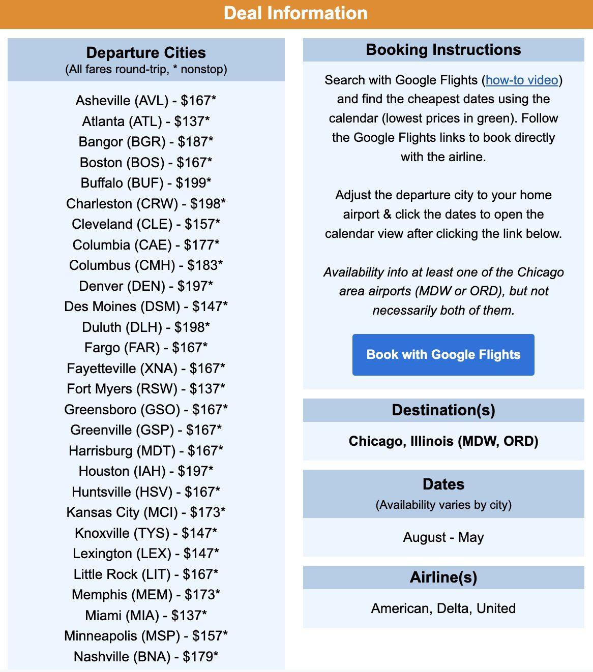 Chicago flight deal