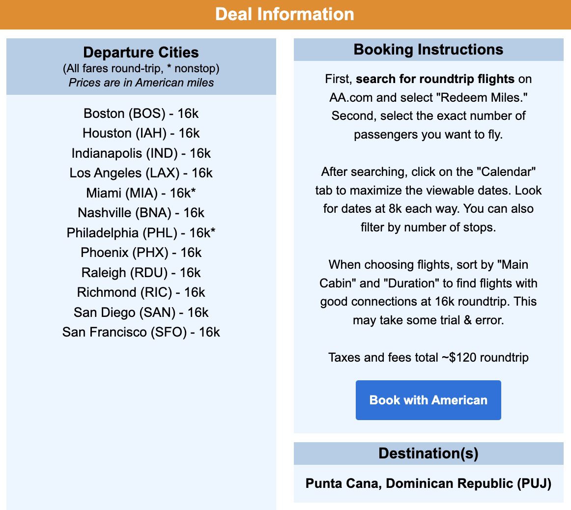 Punta Cana American Airlines flight deal