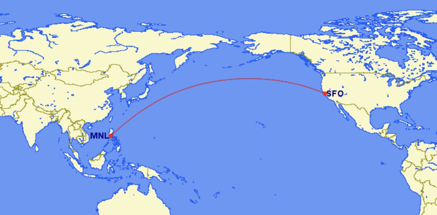 San Francisco to Manila nonstop flight map