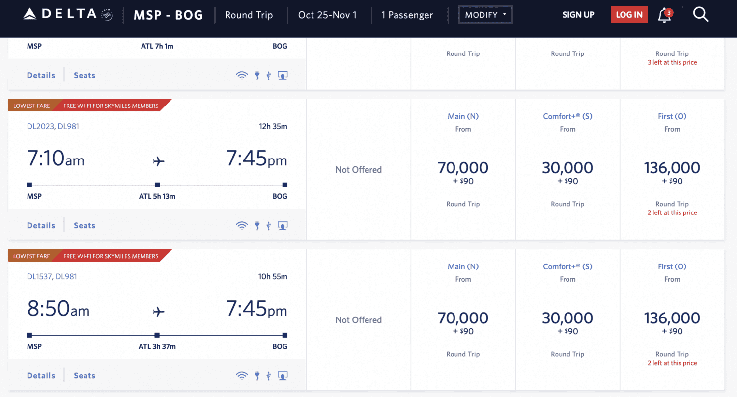 delta comfort plus skymiles deal