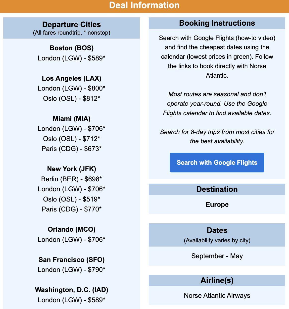 Norse Premium Economy deal information